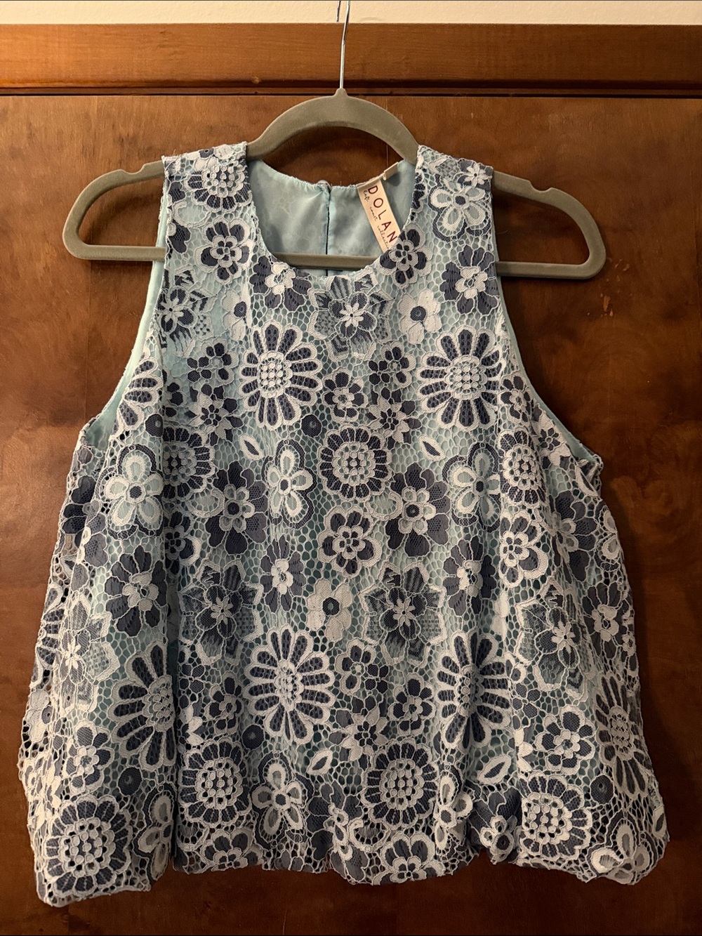 Dolan bubble hem top  with Navy Floral Lace Overlay